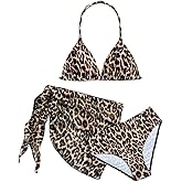 RoseSeek Girl's 3 Piece Swimsuits Floral High Waisted Bikini Bathing Suit with Mesh Coverups Skirt