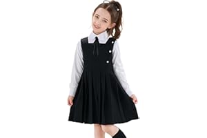LOLANTA School Uniform Dresses for Girls Elegant Jumper Uniforms Zip Back Knee Length Pinafore Pleated Dress