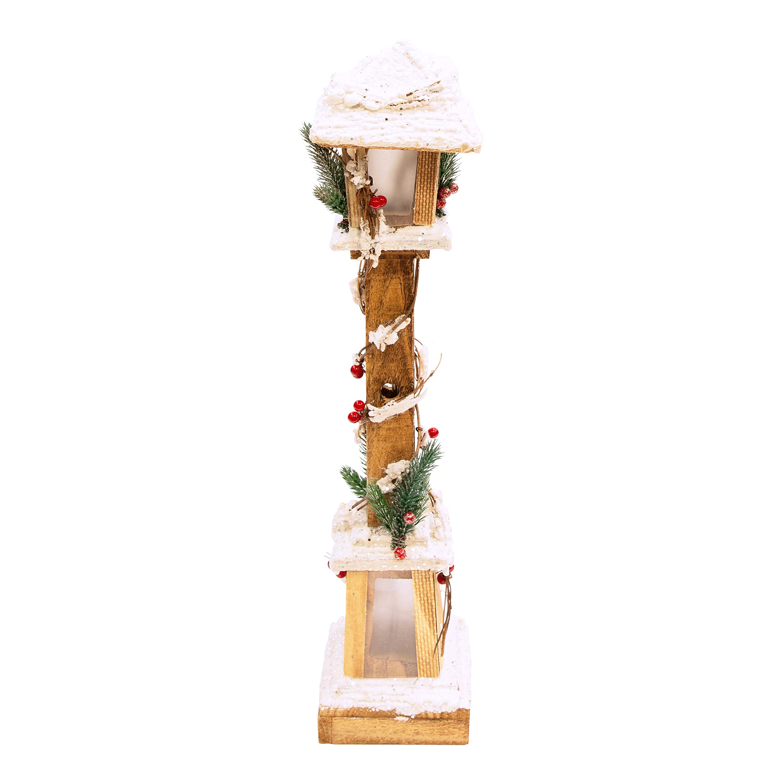 The Christmas Workshop 82690 Snow Topped Wooden Lamppost / 10 Warm White LED Lights/Indoor Christmas Decorations/Frosted Star Windows/Battery Powered / 60cm x 13cm x 13cm