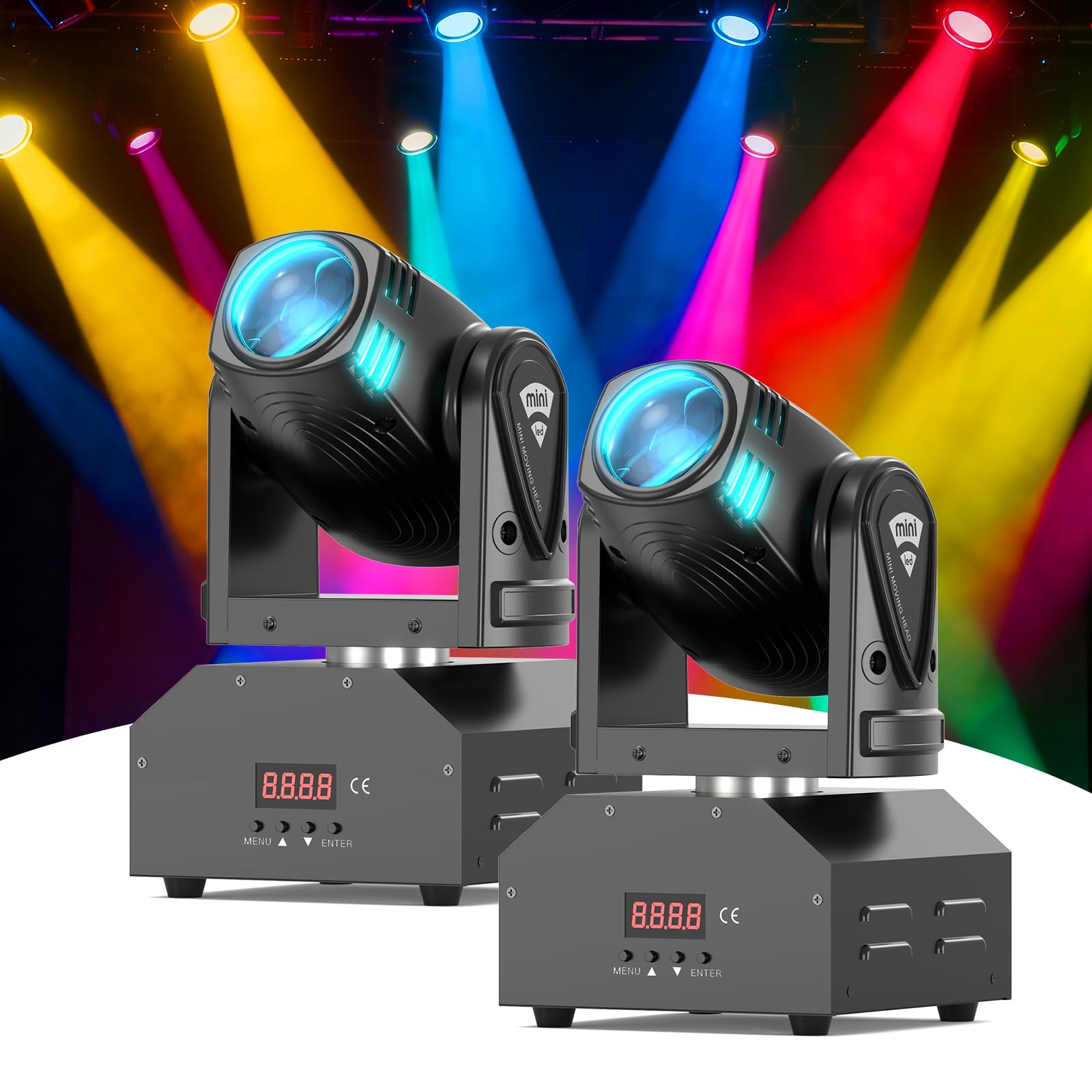 Photo 1 of DJ Lights Moving Head U`King Mini LED Moving Head Light RGBW Stage Lighting Beam Spot Lights by DMX 512 Sound Activated Control for Wedding Disco Party Indoor Christmas and Halloween(Set of 2)