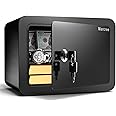 Marcree 0.23 Cub Safe, Small Safe Box with Key, Mini Home Safes for Money, Coin and Cash, Security Safes for Kids, Lock Box for Personal Items, Black, 6.69 x 9.06 x 6.69 Inches