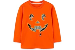 DDSOL Toddler Boys Halloween T-Shirts Kids Glow in The Dark Skeleton Stripe Long Sleeve Pumpkin Tees Tops Age 2-7 Years
