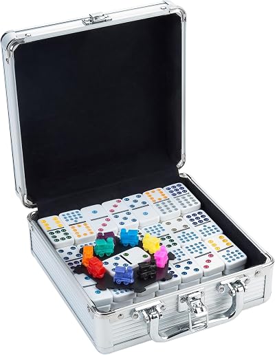 Engelhart Mexican Train Dominoes Set D12 in Metal Case 91 Dominos 2-8P