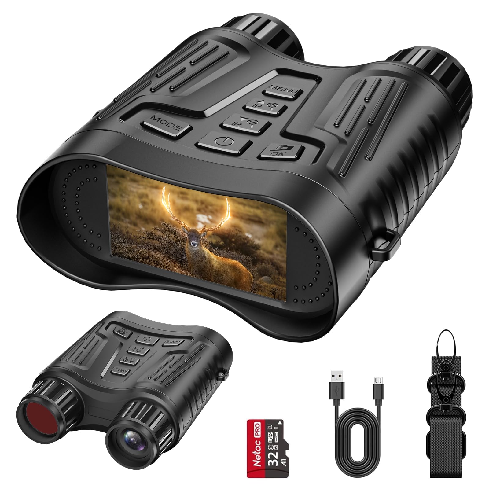 Coolifepro Night Vision Goggles, 4K 36MP 2600mAh Rechargeable 8X Digital Infrared Night Vision Binoculars with 3.2" TFT LCD Night Vision Scope Viewing Range up to 984ft/300m (with 32GB Card）