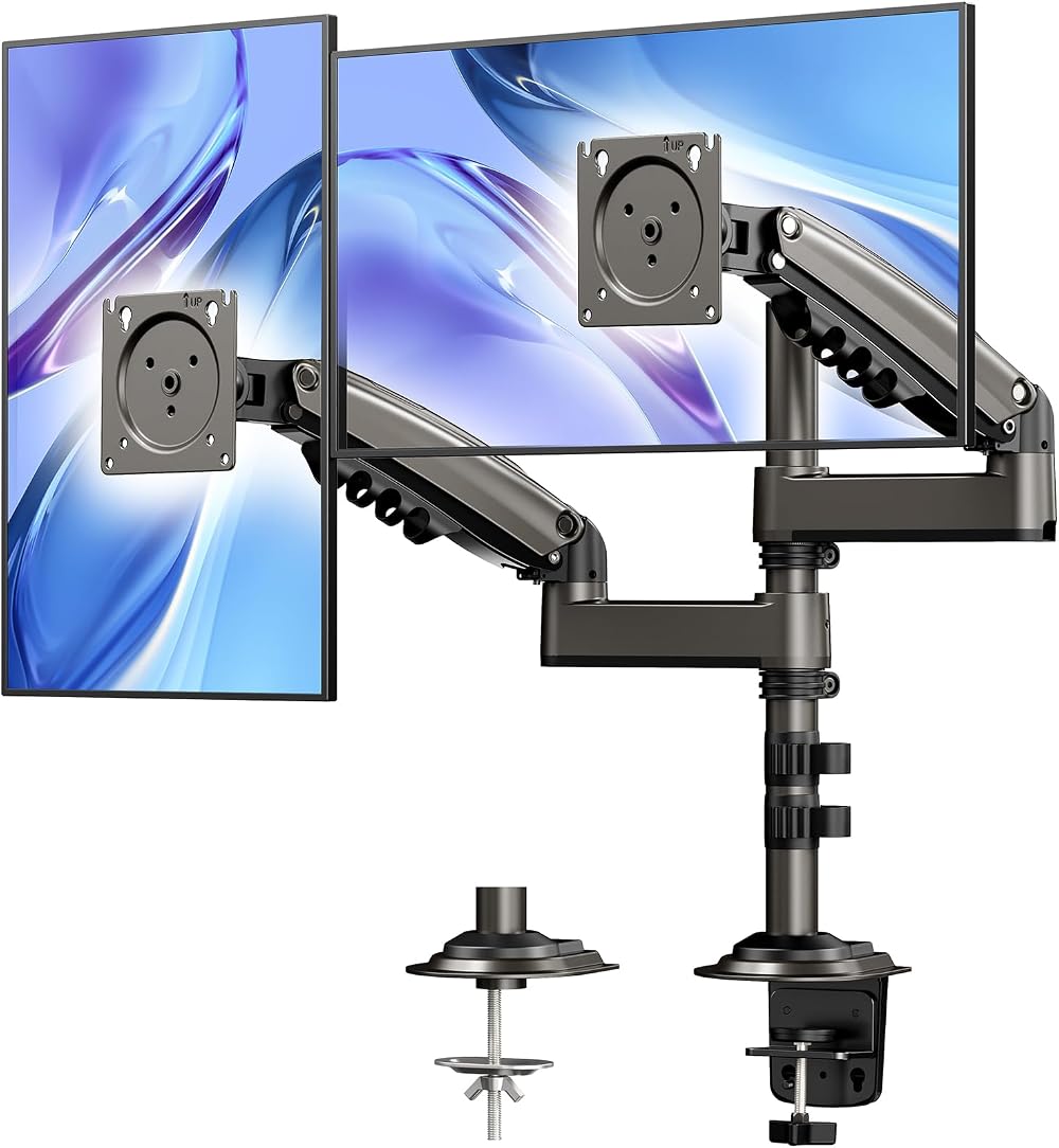 HUANUO Taller Dual Monitor Stand Long Arms 13-32 inch VESA 75 100