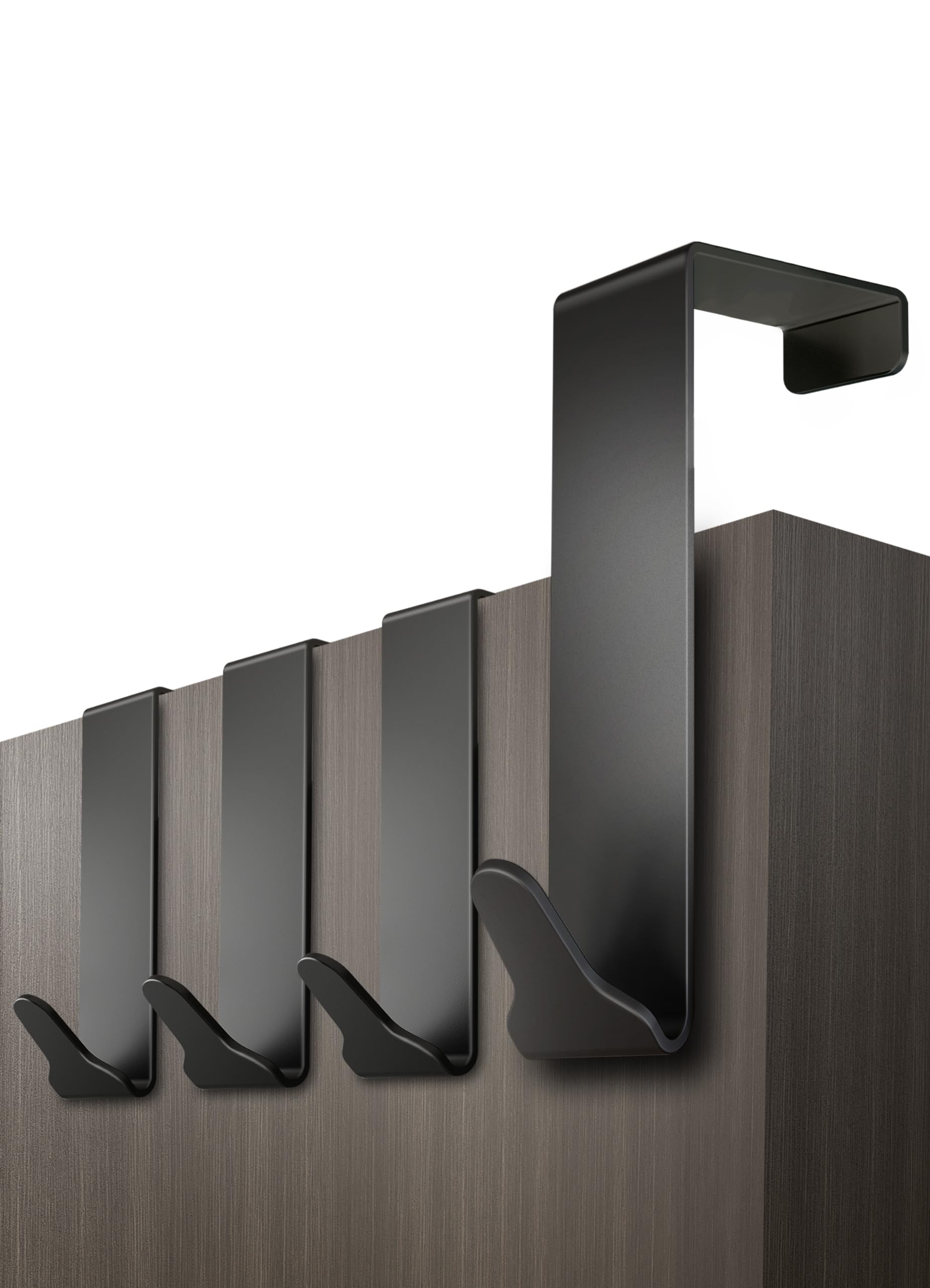 Menz Over Door Hook 4 Pack Black, Stable Overdoor Hanger. Rust-Free Door Hangers for Clothes, 4.1cm Fit. 15kg Coat Hanger, Stainless Steel with EVA Pads, Prevents Scratches