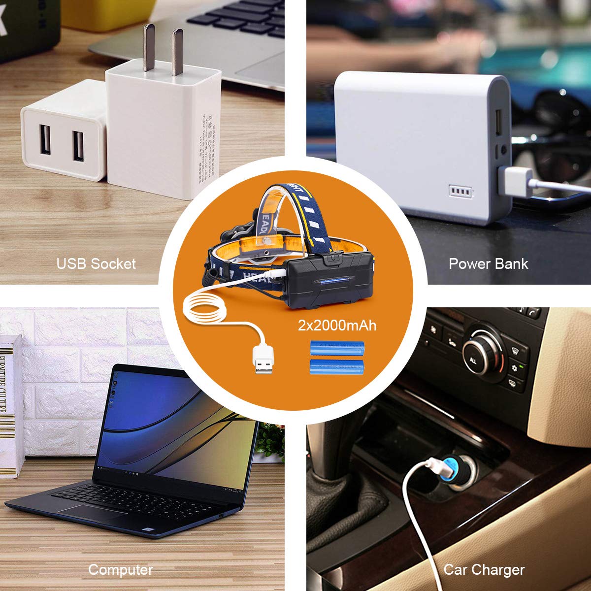 MOSFiATA Rechargeable Headlamp Flashlight, Xtreme Bright head lamp 13000 Lumen Headlights IPX4 Waterproof Headlamps for Adults Camping Fishing Hunting Running Jogging Hiking Cycling with Red Light