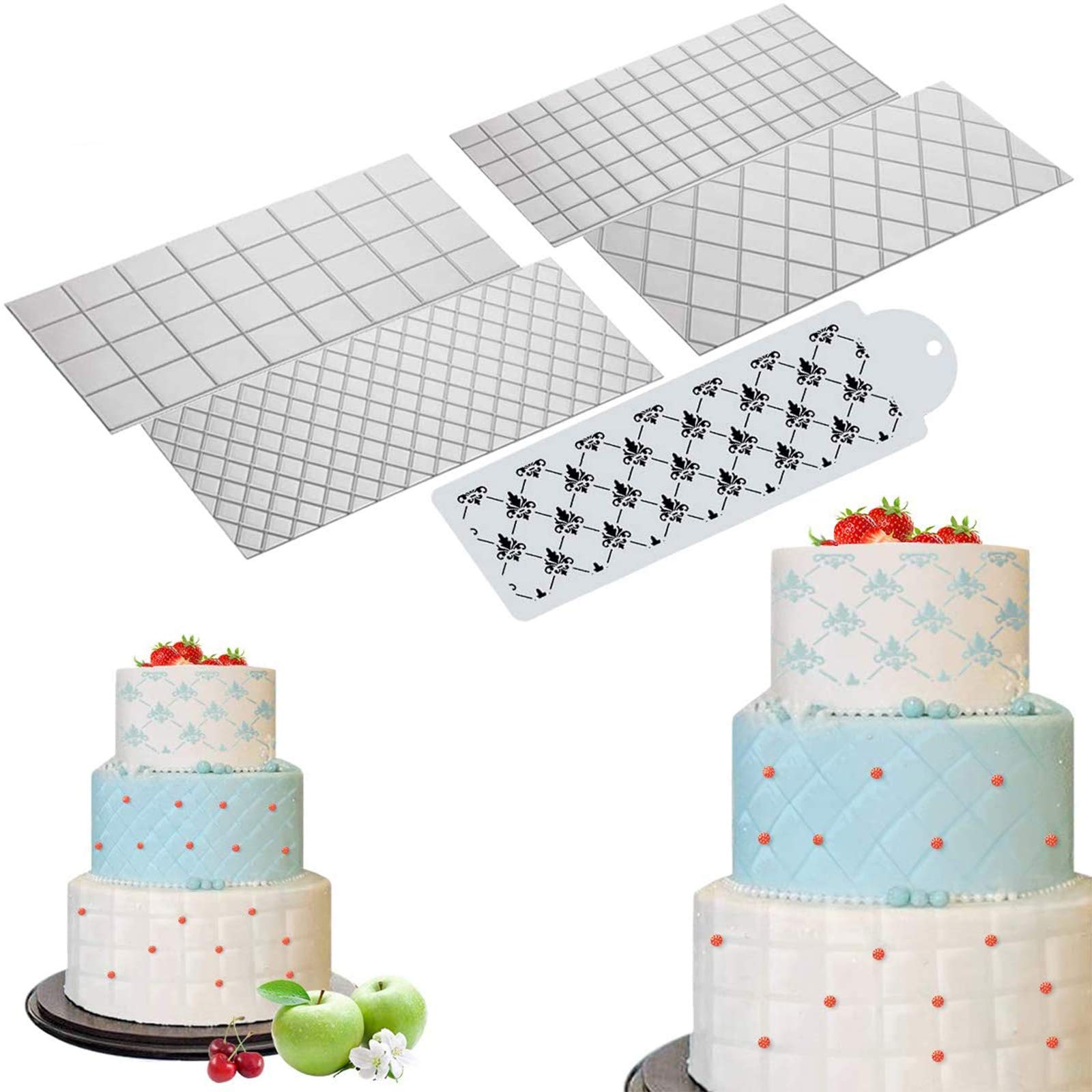 Photo 1 of *Missing Parts*
Wedding Cake Stencil Template, Kissbuty 5 Pcs Cake Decorating Embossing Plastic Spray Floral Cake Cookie Fondant Side Baking Mesh Stencil Mat Wedding Decor Tools (Diamond Quilted Grid Texture)