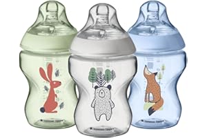 Tommee Tippee Closer to Nature Baby Bottles, Woodland Friends | Breast-Like Nipple, Anti-Colic Valve (9oz, 3 Count)