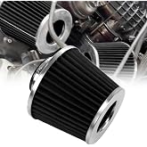 RYANSTAR 2.5 Inch Cone Air Filter 63mm High Flow 153mm Tall Black | Black short cone air filter with top filter design and high flow performance,153mm tall,compatible with cars and motorcycles.
