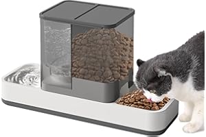 Yummy Sam Automatic Small Pet Feeder and Water Dispenser, 2 in 1 Gravity Cat Auto Pet Feeder and Waterer Set Feeder Dish for Small Medium Pets Dog Puppy Kitten (Grey)