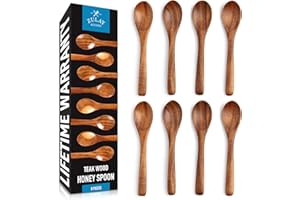 Zulay Kitchen Teak Wood Small Honey Spoons Set – 8 Piece Mini Wooden Honey Dippers, Handcrafted Natural Teak Wood, Durable, Smooth Finish & Food-Safe Design