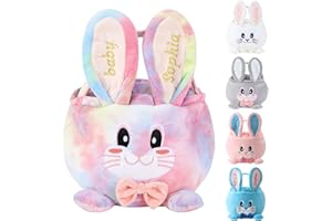 Urijk Easter Basket for Kids, Personalized Bunny Basket with Embroidered Name for Boy Girl, 7.8" Plush Easter Egg Hunt Basket