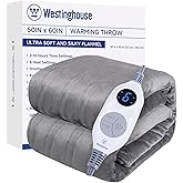 Westinghouse Electric Blanket Heated Throw, Super Cozy Soft Flannel 50"" x 60"" Heated Throw with 6 Fast Heating Levels & 2-10 Auto-Off, Machine Washable, ETL&FCC Certification, Light Grey