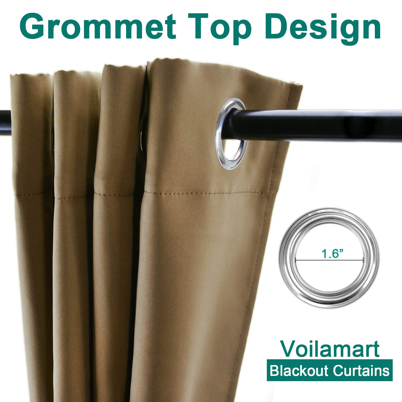 Voilarmart Blackout Curtains 95 x 84 Thermal Insulated Light Reducing Grommet Top Window Curtain for Bedroom, Living Room, 1 Panel - Khaki