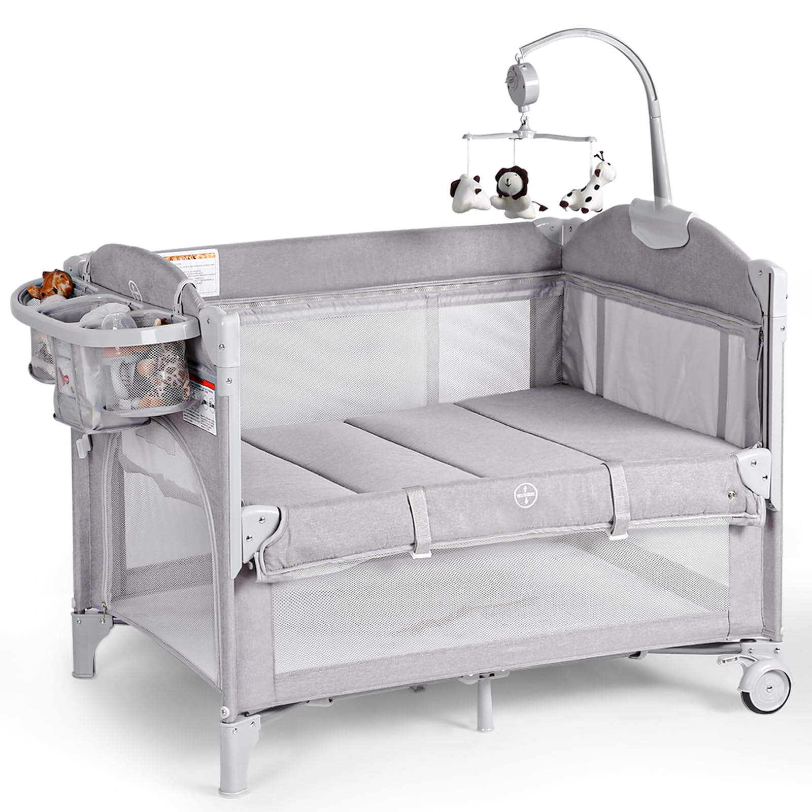 Photo 1 of Rinnebbit Baby Bassinets Bedside Sleeper, 4 in 1 Portable Bedside Crib w/Mattress, Diaper Changer, Storage Basket, Music Box, Carry Bag, Foldable Playard Sleeper for Newborn (Light Gray)