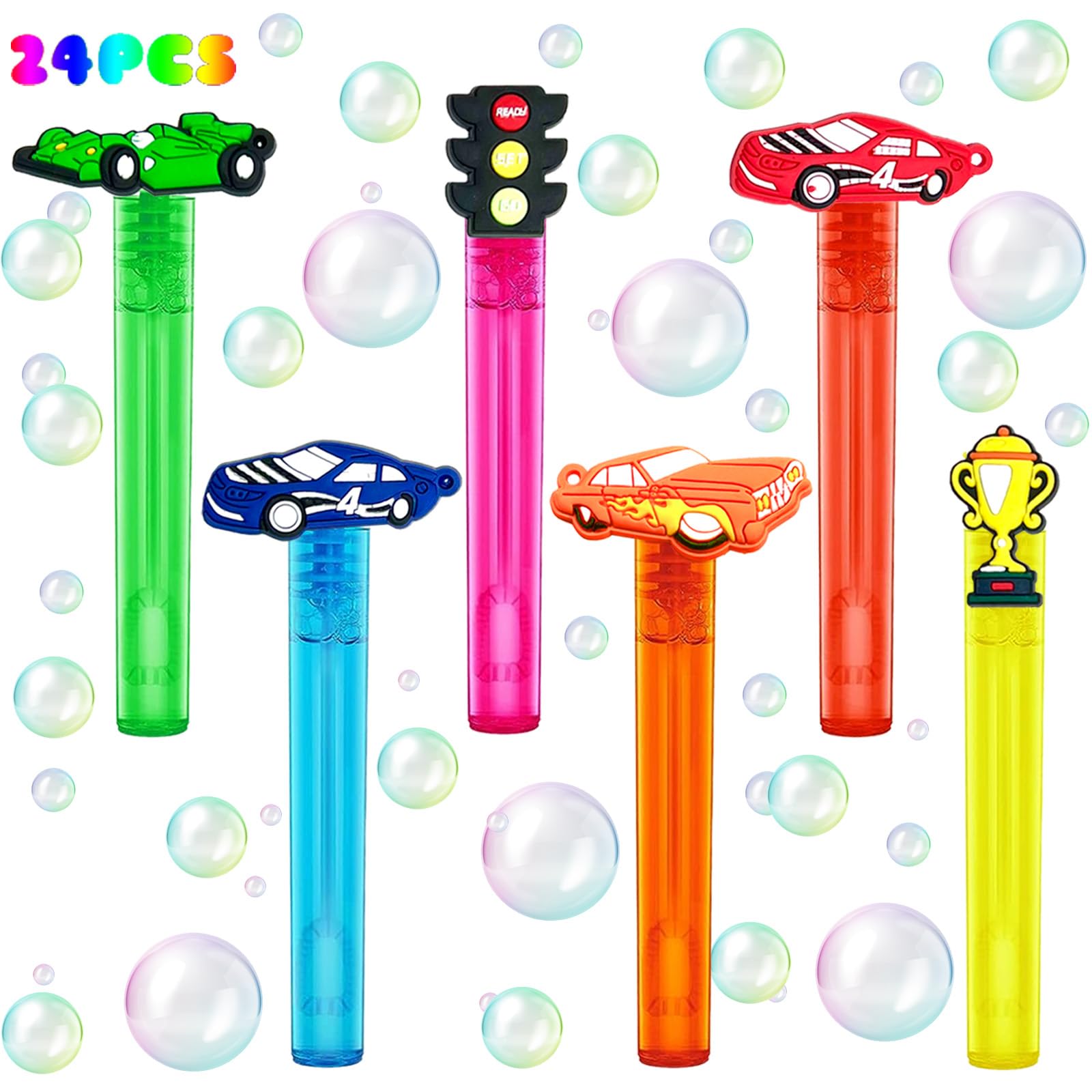 Photo 1 of uoyoi Race Car Party Favors,24Pcs Race Car Bubble Wands for Kids,Cool Bubble Wand for Birthday Party Supplies,Classroom Prizes Pinata Goodie Bag Stuffers Gifts