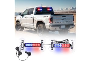 Tiannor 2X 6.1 inch Emergency Strobe Red Blue Police Lights 12 LED Hazard Warning Flashing Safety Front/Rear Windshield Deck Split Lights Grille for Law Enforcement Vehicles Trucks Car