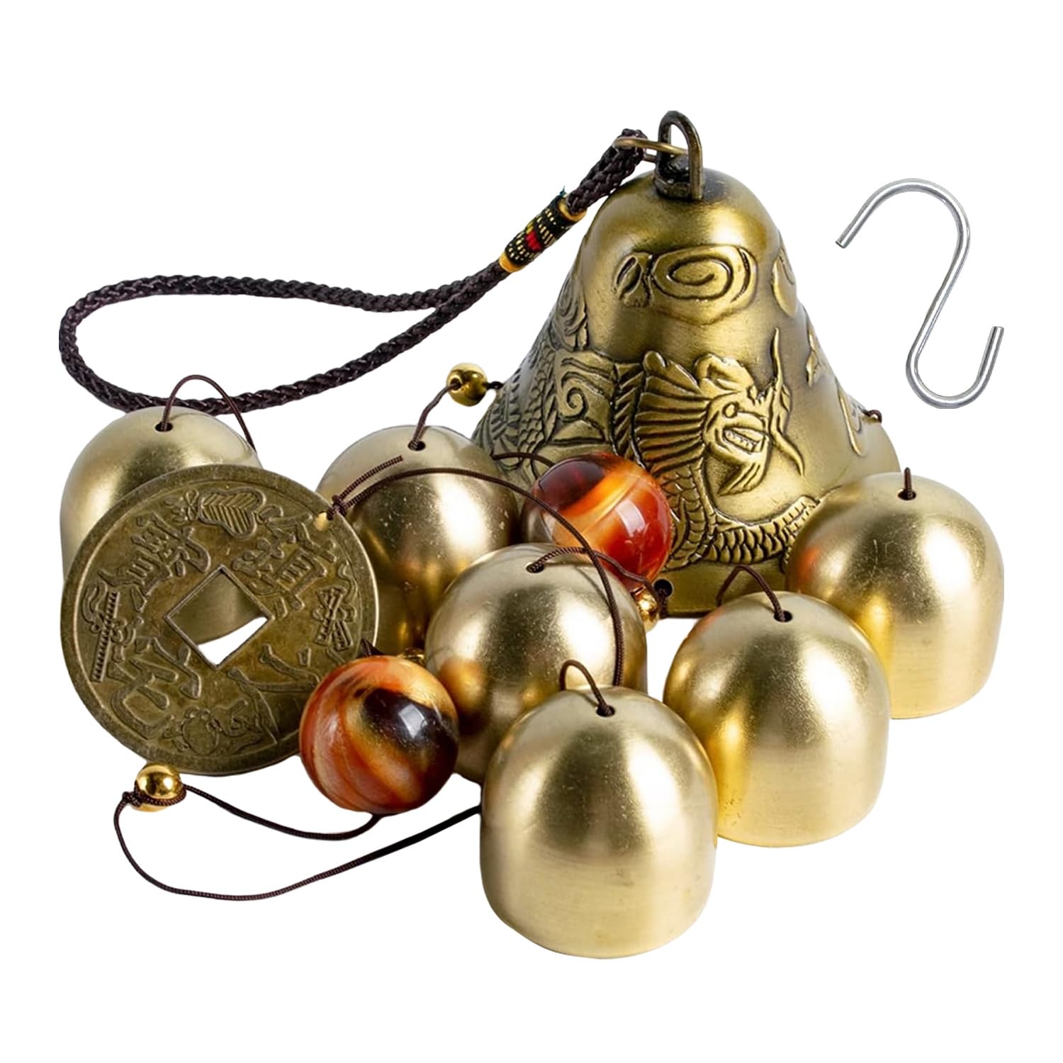 Large Clock Wind Chime With S-Shaped Hook - Retro Metal Decorative Pendants for Home, Stores, and Garden