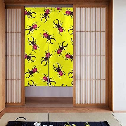Amazon のれん 装飾的なバグdecorative Bugs 暖簾 目隠し遮光 玄関 間仕切りカーテン お店 出入り口 カーテン 和風 装飾 シェードカーテン 四季兼用 お風呂のれん おしゃれ Curtain 86 X 143 Cmドアカーテン のれん オンライン通販