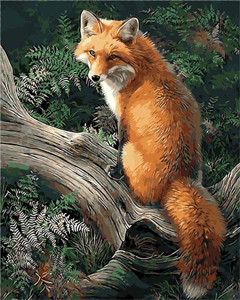 YEESAM Art Paint by Numbers for Adults Children, Fox by a Tree, Animals 16x20 Inch Linen Canvas Acrylic DIY Number Painting Kits Wall Art Decor Gifts โ image 1