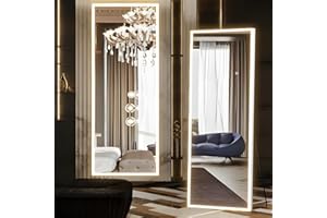 NEUWEABY Full Length Mirror with Lights, 63"x20" Full Body Mirror with Light, Lighted Floor Mirror, LED Mirror Full Length Wall Mounted Dimming & 3 Color Lighting for Bedroom, White