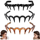 Dexspoeny 3 Pcs U Shape Fashion Tooth Hair Comb Headband Set, Vintage High Cranium Artificial Pearl Hairband, Reversible Korean Headbands with Teeth for Women Home Party Wedding