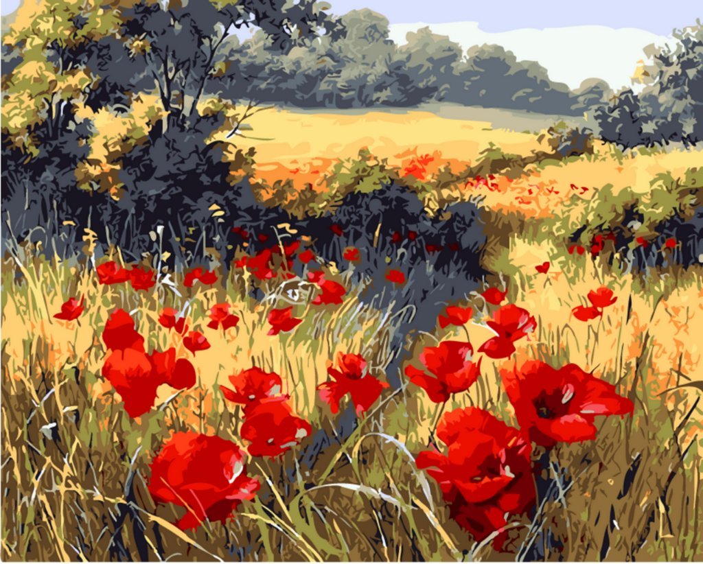 YEESAM ART Paint by Numbers for Adults Beginner, Poppies Wildflowers 16x20 Inch Linen Canvas Acrylic DIY Number Painting Kits for Home Wall Decor (Poppies, Without Frame)
