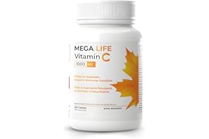 MEGA LIFE Vitamin C 1000mg Tablets, Natural Health Product, 100 Tablets, Supports Immune Function and Bone Health