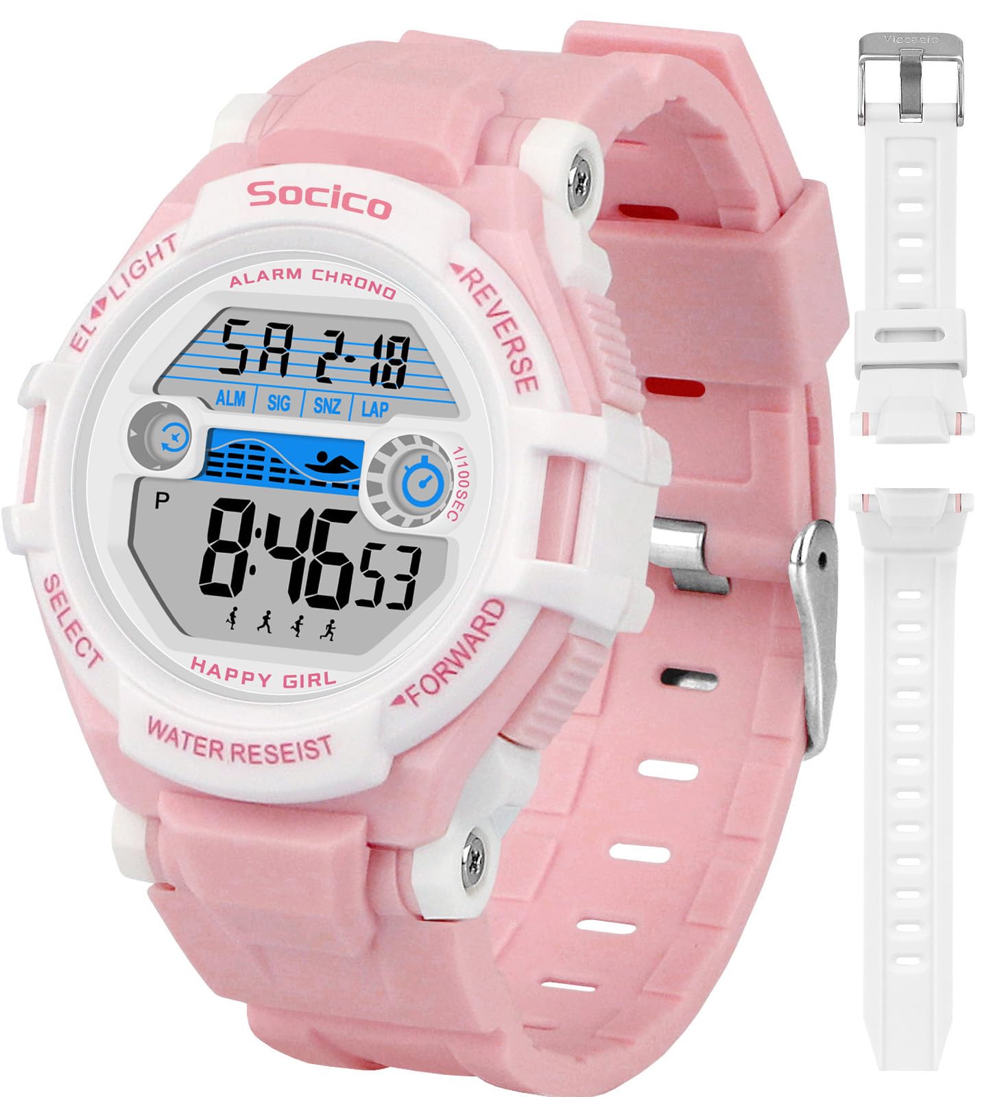 SOCICO Kids Digital Watch for Boys Girls, 50M Waterproof Sports Watch for Kids with 7 Color Backlight, Stopwatch, Alarm, Calendar, 2 Soft Silicone Straps, Great Birthday Christmas Gifts for Teens Aged 5-18