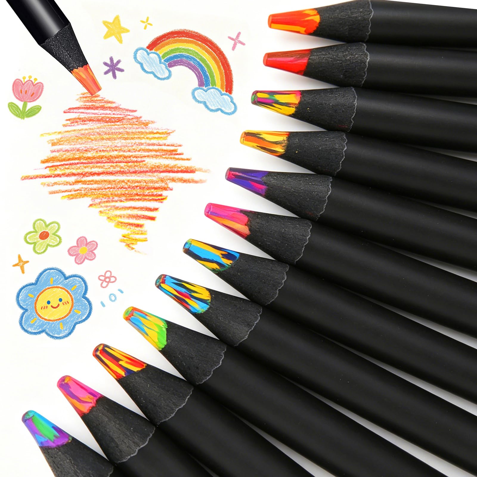 Ugmic Regenbogenstift 12 Stück, Buntstifte Kinder 7 in 1 Regenbogen Buntstifte, Dickere Mine Art Supplies für Erwachsene Zeichnung FäRbung Skizzieren Schule Klassenzimmer
