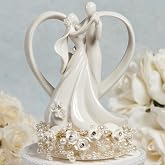 Wedding Collectibles Vintage Rose Pearl and Heart Wedding Cake Topper: Base Color: GOLD WIRING