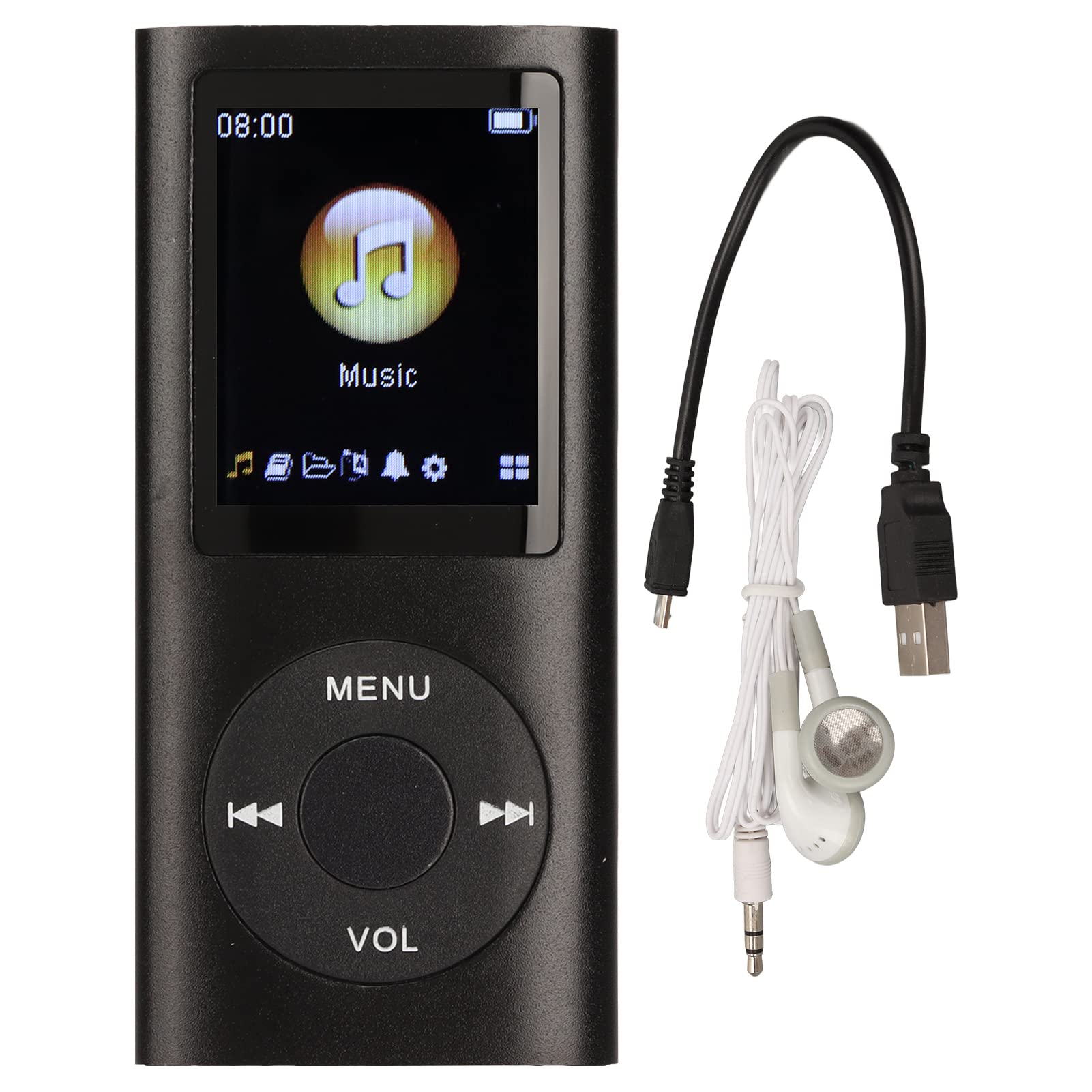 MP3 Player Stylish Multifunctional Lossless Sound Music Player with Earphones,Slim 1.8 Inch LCD Screen Portable MP3 Music Player,Support 64G Memory Card(Black)
