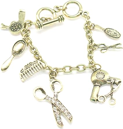 Amazon Com Hair Stylist Bronze Charm Bracelet Comb Mirror Blow