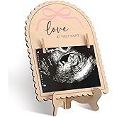 Vicenpal Pink Bow Wooden Ultrasound Picture Frame - Coquette Double Sided Sign for the Announcement of Your Pregnancy - Nursery Decor Sonogram Photo Frame & Pregnancy Gift for First Time Moms