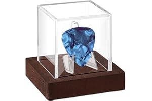 SEEVOR Acrylic Guitar Pick Display Case with Wooden Base Guitar Pick Holder for Collectible Guitar Pick
