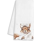 BAYOGITA Cute Squirrel Bathroom Hand Towels, Gifts for Squirrel Lovers, Funny Wild Animal Decorative Hand Towels for Kids Bathroom Washroom Restroom, 16x24 Inch