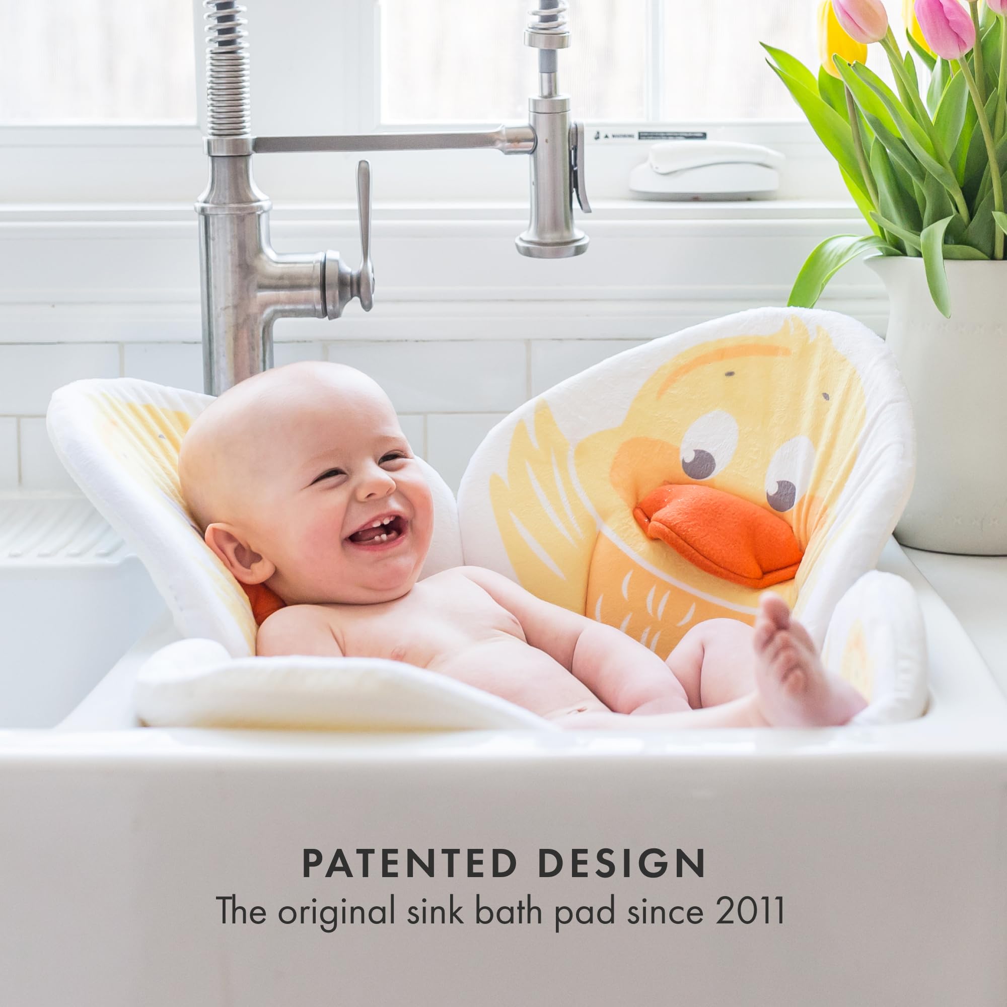 Blooming Bath Baby Bath Seat - Baby Tubs for Newborn Infants to Toddler 0 to 6 Months and Up - Baby Essentials Must Haves - The Original Washer-Safe Flower Seat (Pond Pal Duckling)