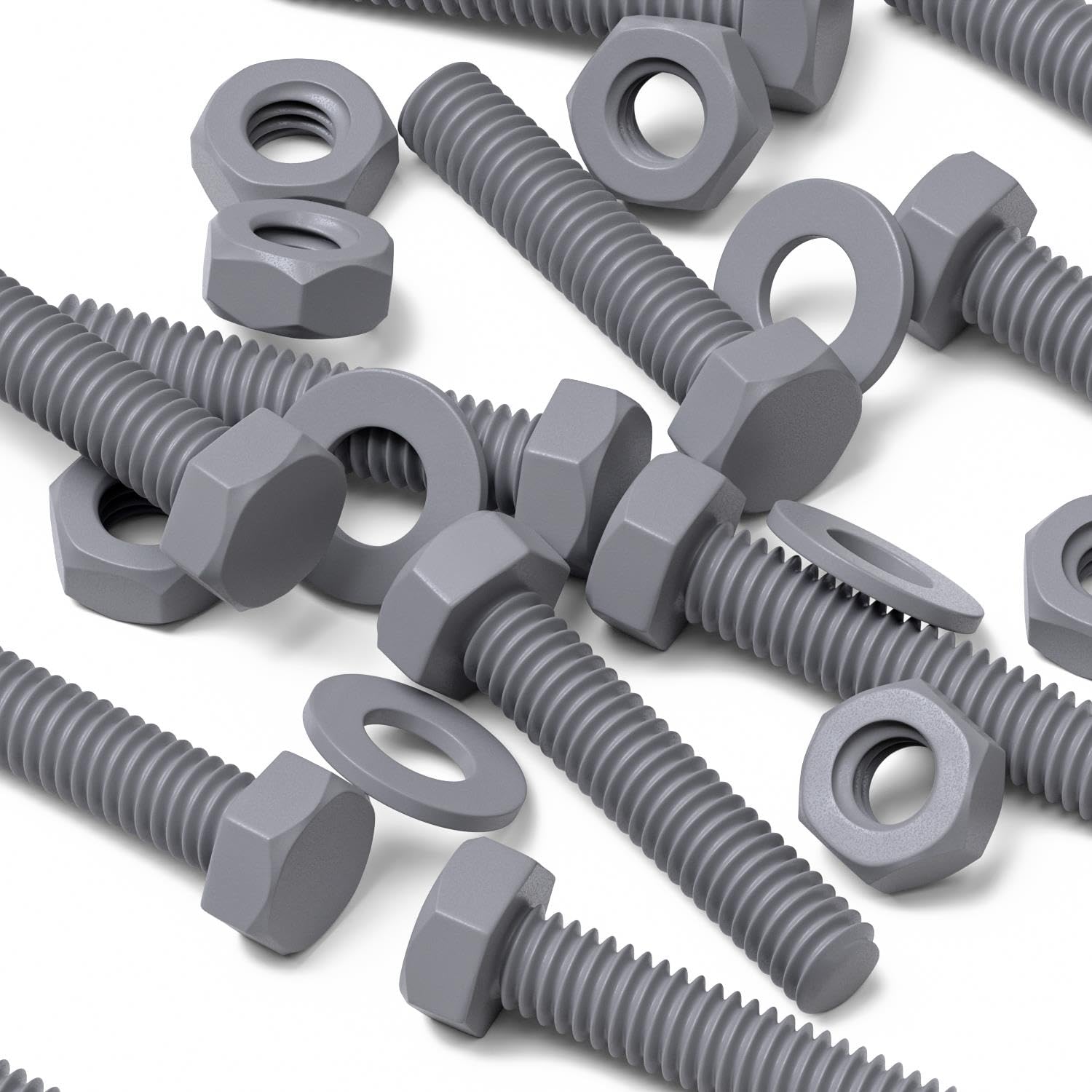 50 x Hexagon Head Screws Grey PVC Plastic Nuts and Bolts, Weather Resistant, UPVC, M4 x 20mm