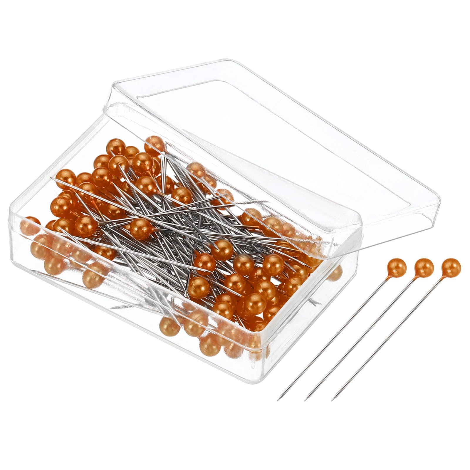 PATIKIL Sewing Pins, 100 Pcs 1.5 Inch Straight Pin with Plastic Pearlized Ball Head for Fabric, Decorative, Jewelry DIY, Craft and Sewing Project, Orange