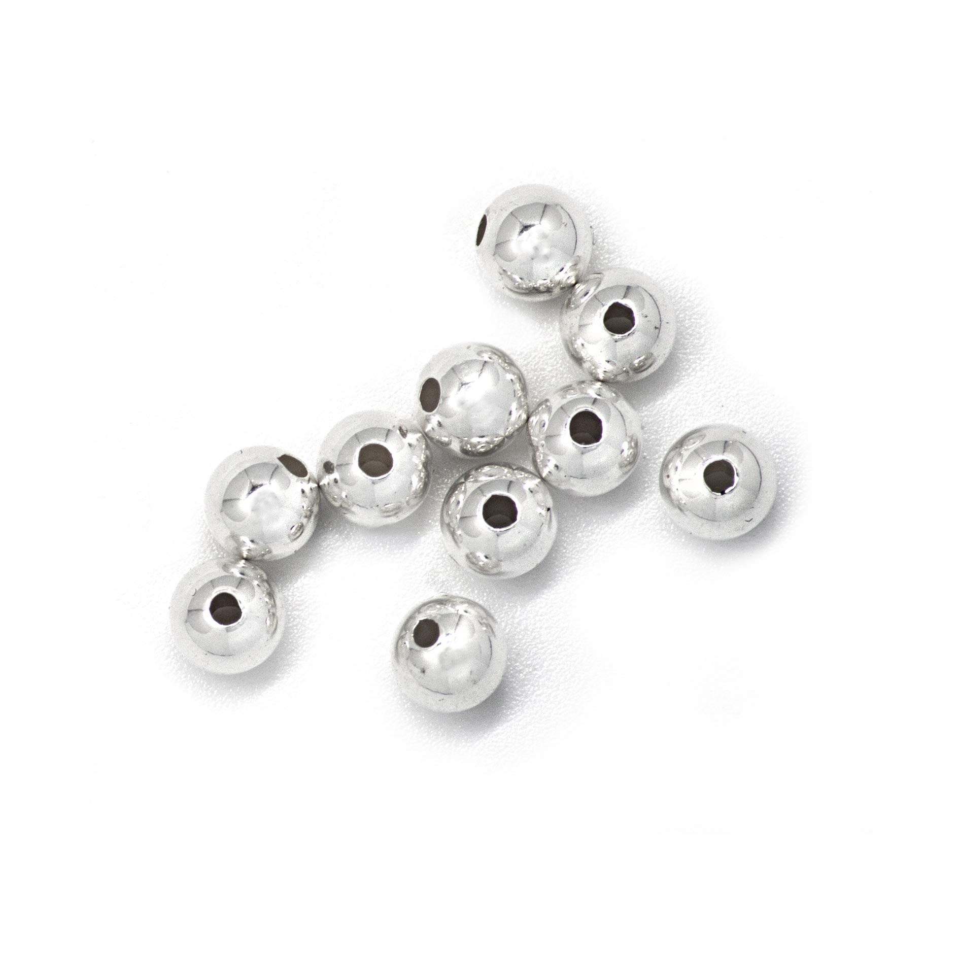TJS Plain Round Hollow Beads, 10 Pcs, Nickel-Free 925 Sterling Silver, 5mm Diameter