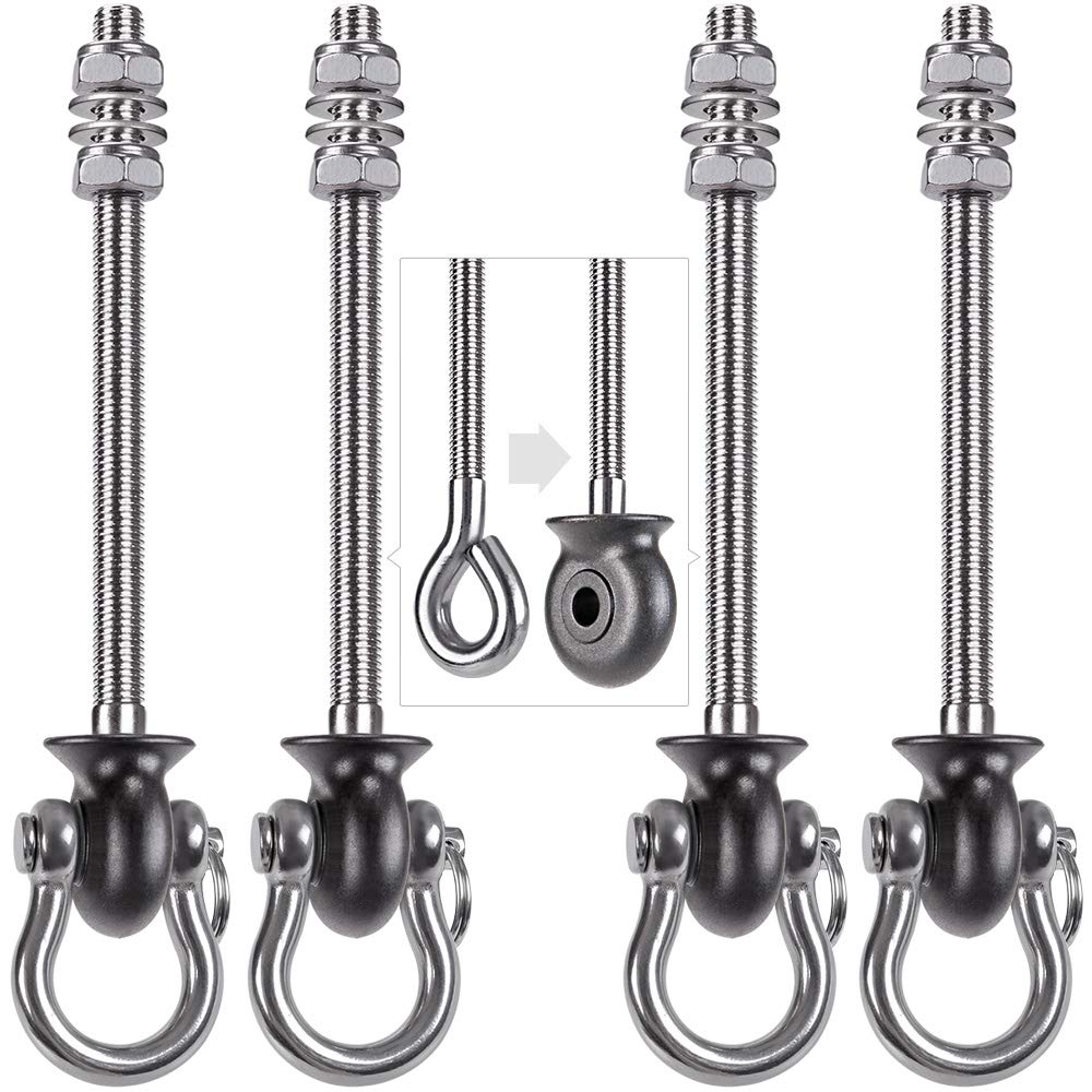 Dolibest 4pcs Swing Hanger, 195mm Heavy Duty Hammock Hook M10 Hanging Chair Screw Eye Bolt Swivel Ceiling Beam Mounting Bracket for Yoga Rope/Aerial Hoop/Punching Bag/Sandbag, 1500lbs