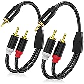 HOSONGIN RCA Y Splitter Cable, 1 Male to 2 Male Audio Cables (2 Pack), 12 Inch, 24K Gold-Plated, Cotton Braided, Shielded Subwoofer Cable for Amplifiers, TV, Home Theater, Hi-Fi Systems