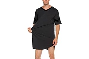 Ekouaer Men's Nightshirt Comfy Nightwear Big&Tall V Neck Short Sleeve Soft Loose Pajama Sleep Shirt