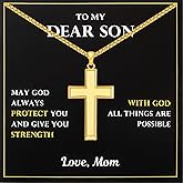 Corato Son Gifts from Mom Faith Cross Pendant Necklace 14K Gold Plated, Birthday/Graduation/Christmas Gifts for Son