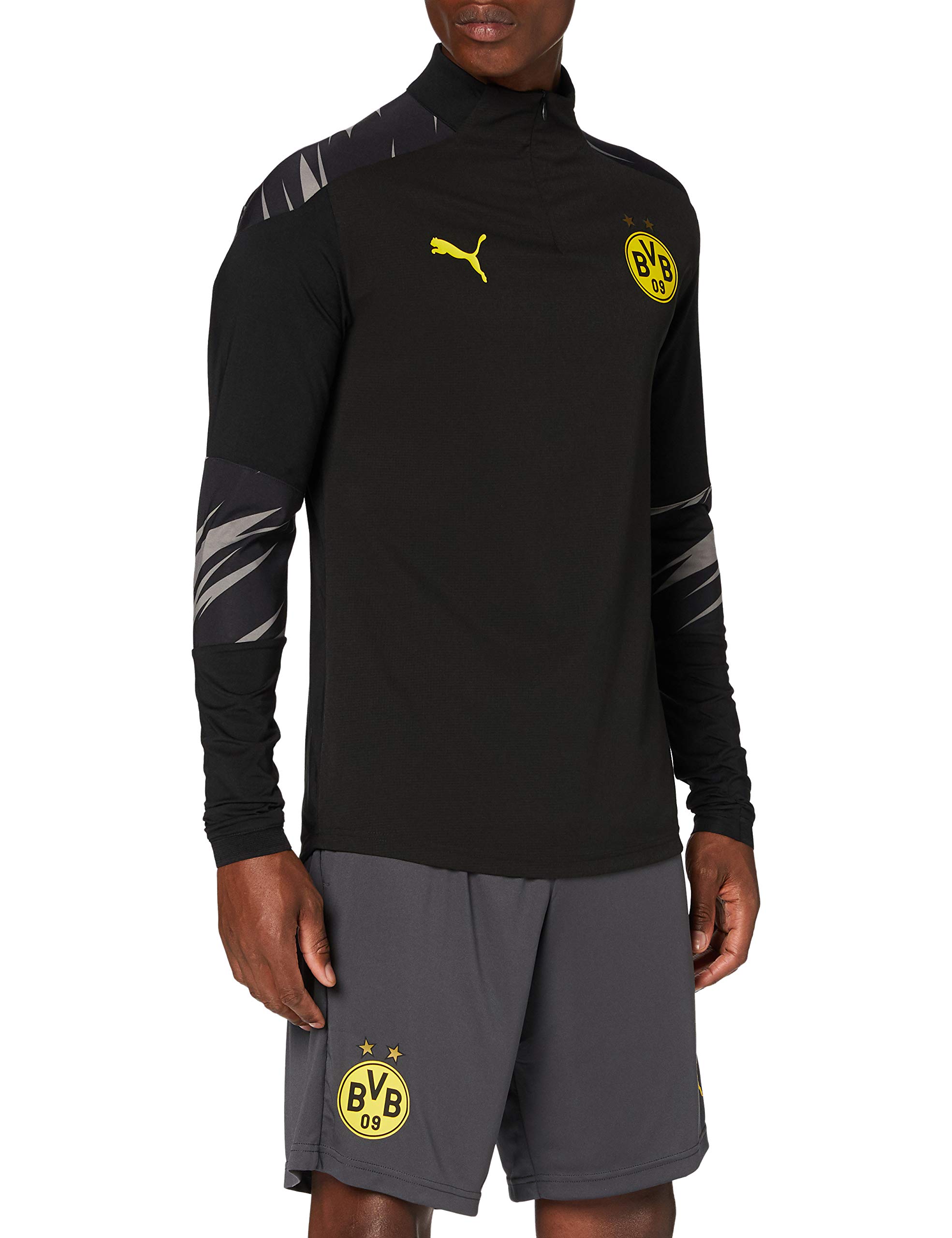 PUMA Bvb Stadium 1/4 Zip Performance T-Shirt - PUMA Black/Asphalt/Home, Small