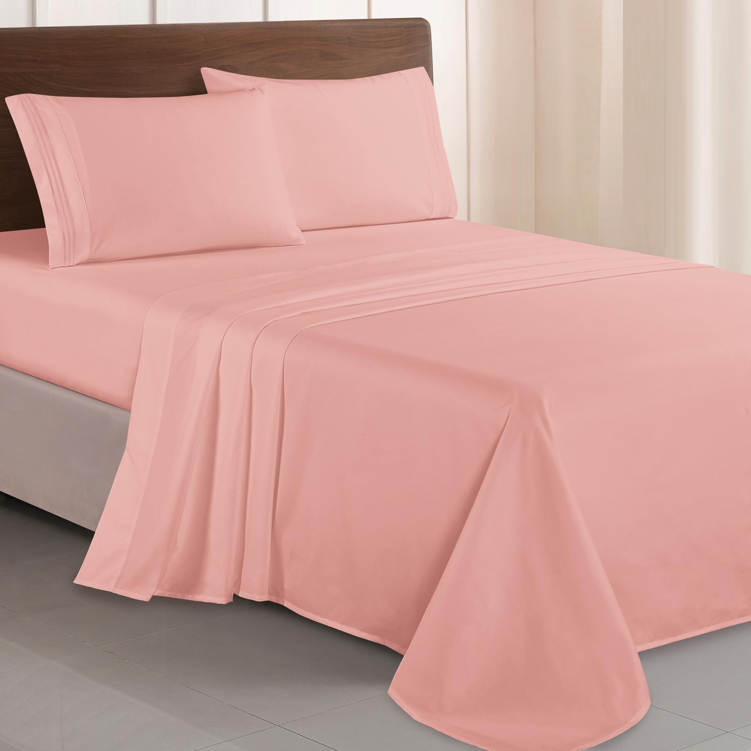 Elegant Comfort Luxurious 1500 Thread Count Egyptian Quality Three Line Embroidered Softest Premium Hotel Quality 4-Piece Bed Sheet Set, Wrinkle and Fade Resistant, Queen, Dusty Rose