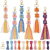 SUNNYCLUE 6 Sets Keychain Making Kits Flower Macrame Keychain Kits with Tassel Woven Keychain Kit Instruction Included Boho Macrame Kits for Beginners Adults Handbags DIY Hanging Ornament Decoration