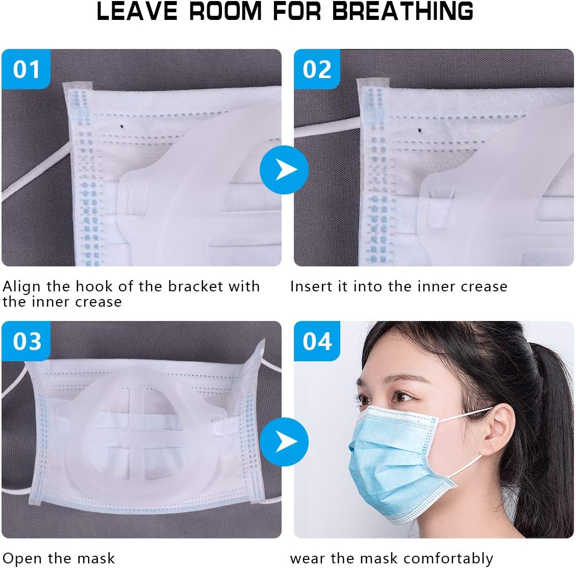 3D Face Bracket for Comfortable Breathing, Inner Support Frame|Under Frame Lipstick Protector Keep Fabric off Mouth to Create More Breathing Space, Reusable Washable Translucent White Pack of 5 - - 