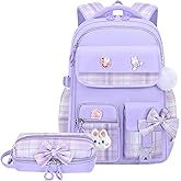 NSEQB Girls Backpack,Kids School Backpack With Lunch Box Pencil Case Set,Cute Childrens Schoolbag For Girls